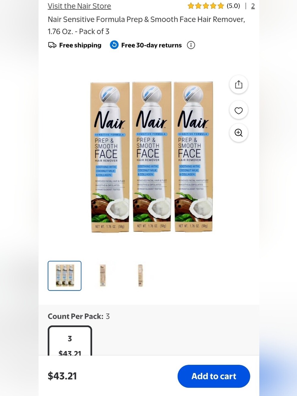 Nair 3 Pack Prep & Smooth Face Hair Remover - White & Peach
